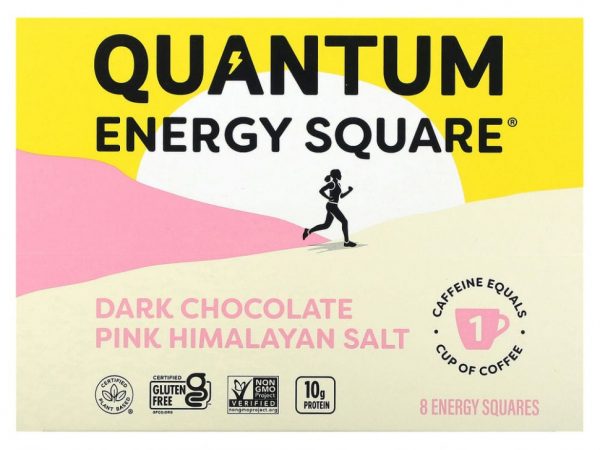 QUANTUM ENERGY SQUARE, Темный шоколад с розовой гималайской солью, 8 квадратов, 48 г (1,69 унции)