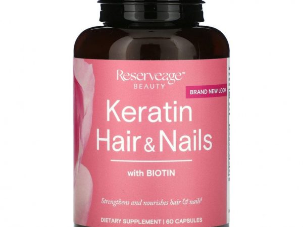 Reserveage Nutrition, Кератин для волос и ногтей с биотином, 60 капсул
