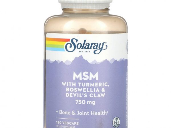 Solaray, МСМ с куркумой, босвеллией и дьявольским когтем, 750 мг, 180 растительных капсул