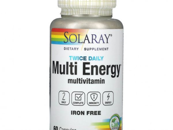 Solaray, Multi Energy Multivitamin, без железа, 2 раза в день, 60 капсул