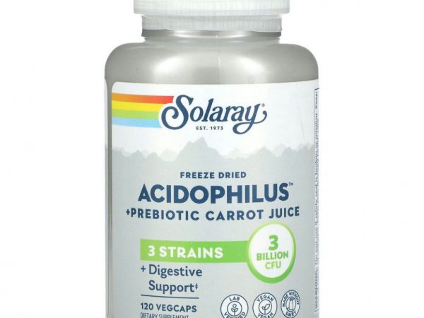Solaray, Сублимированный сок из моркови с ацидофильными грибами и пребиотиками, 3 млрд КОЕ, 120 вегетарианских капсул