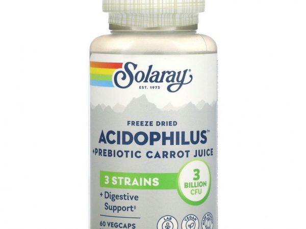 Solaray, Сублимированный сок из моркови с ацидофильными грибами и пребиотиками, 3 млрд КОЕ, 60 вегетарианских капсул