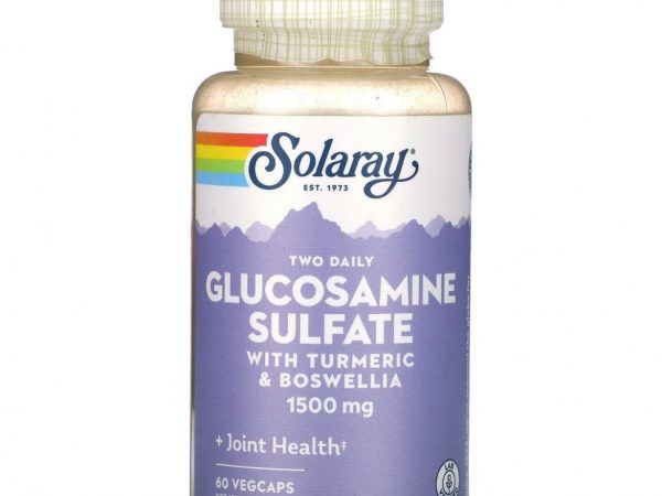 Solaray, Сульфат глюкозамина, с куркумой и босвеллией, 750 мг, 60 растительных капсул