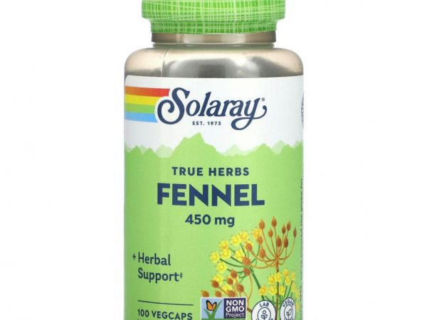 Solaray, True Herbs, фенхель, 450 мг, 100 растительных капсул