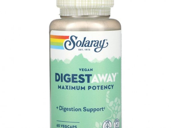 Solaray, Vegan Digestaway, максимальная эффективность, 60 вегетарианских капсул
