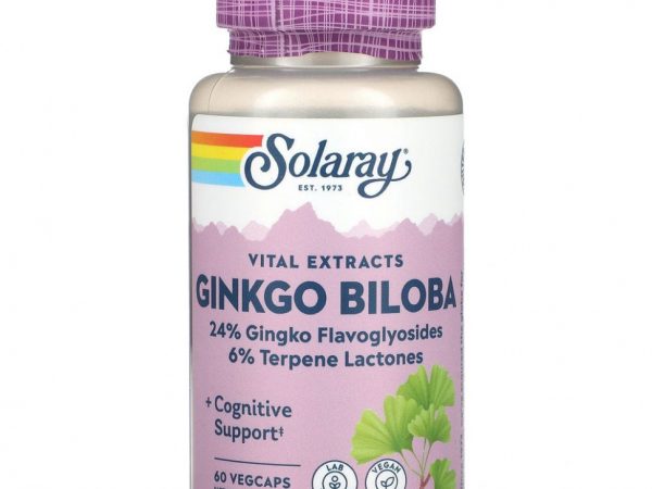 Solaray, Vital Extracts, гинкго билоба, 60 растительных капсул