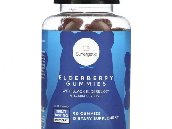 Sunergetic, Жевательные мармеладки с бузиной, с черной бузиной, витамином С и цинком, малиной, 90 жевательных таблеток