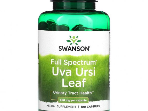 Swanson, Листья толокнянки обыкновенной полного спектра, 450 мг, 100 капсул