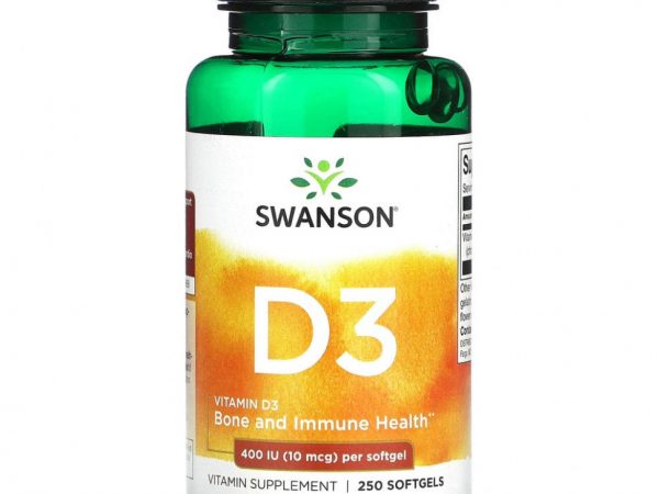 Swanson, Витамин D3, 400 МЕ (10 мкг), 250 мягких таблеток
