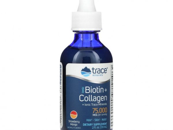 Trace Minerals ®, Ionic Biotin + Collagen, клубника и манго, 75000 мкг, 59 мл (2 жидк. Унции)