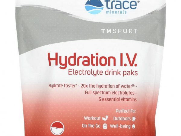 Trace Minerals ®, TM Sport, Hydration IV, электролитные напитки в пакетиках, клубника и кокос, 16 пакетиков по 16 г (0,56 унции)
