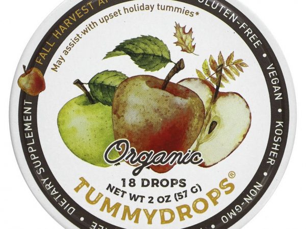 Tummydrops, Органическое яблоко и имбирь осеннего урожая, 18 капель, 57 г (2 унции)