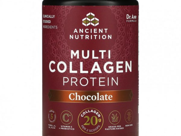 Dr. Axe / Ancient Nutrition, Multi Collagen Protein, шоколад, 10 унций (283,2 г)