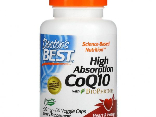 Doctor's Best, высокоусвояемый коэнзим Q10 с биоперином, 200 мг, 60 растительных капсул