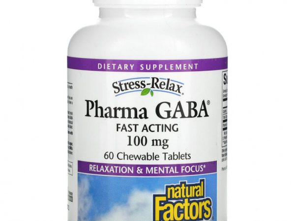 Natural Factors, Stress-Relax, Pharma GABA, 100 мг, 60 жевательных таблеток