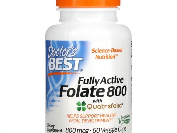 Doctor's Best, полностью активный фолат 800, 800 мкг, 60 вегетарианских капсул