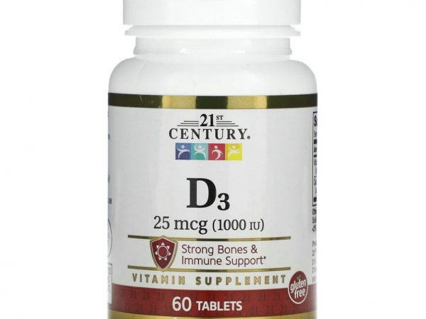21st Century, витамин D3, 25 мкг (1000 МЕ), 60 таблеток