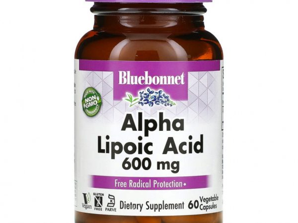 Bluebonnet Nutrition, Альфа-липоевая кислота, 600 мг, 60 растительных капсул