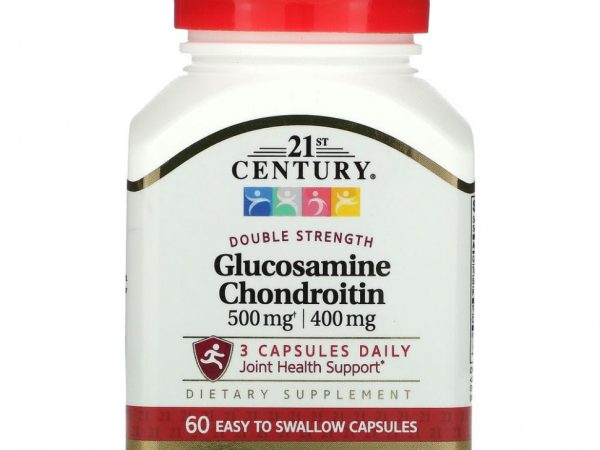 21st Century, глюкозамин и хондроитин, двойная сила, 60 капсул, которые легко глотать