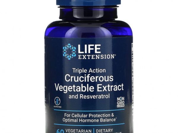 Life Extension, Растительный экстракт крестоцветных овощей тройного действия с ресвератролом, 60 вегетарианских капсул