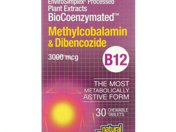 Natural Factors, BioCoenzymated, B12, метилкобаламин и дибенкозид, 3000 мкг, 30 жевательных таблеток