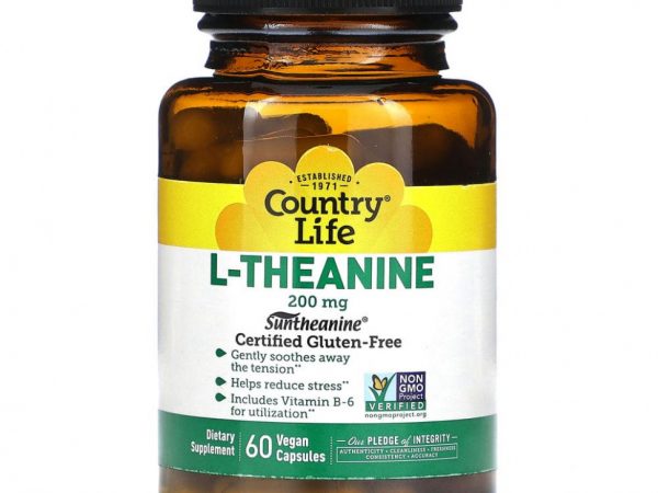Country Life, L-теанин, 200 мг, 60 растительных капсул