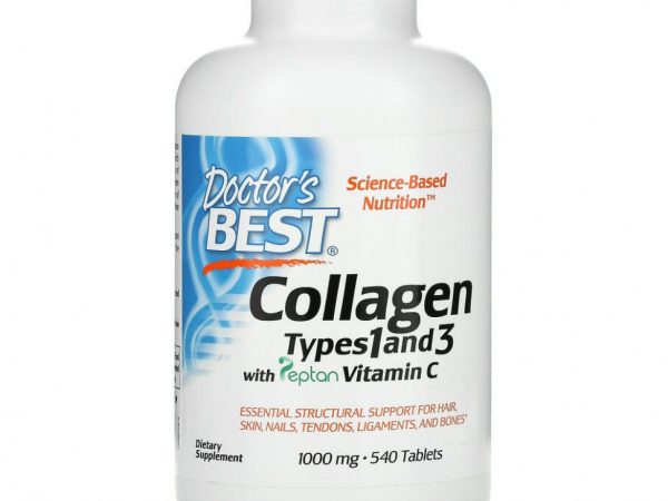 Doctor's Best, коллаген типа 1 и 3 с Peptan и витамином C, 1000 мг, 540 таблеток