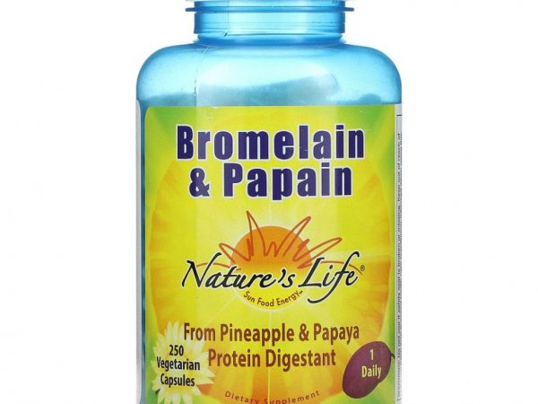 Nature's Life, бромелаин и папаин, 250 вегетарианских капсул