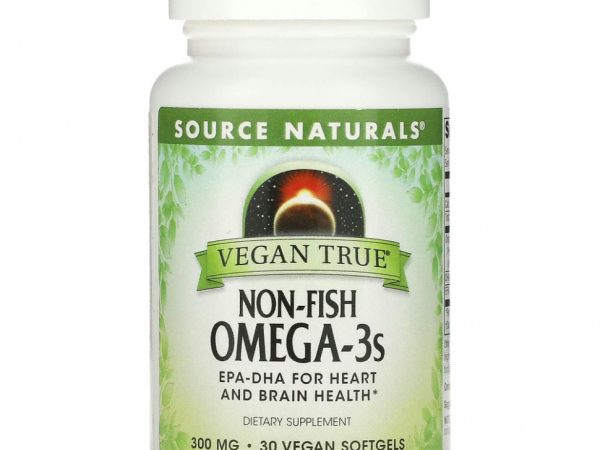 Source Naturals, Vegan True, омега-3 жирные кислоты не из рыбы, 300 мг, 30 веганских капсул