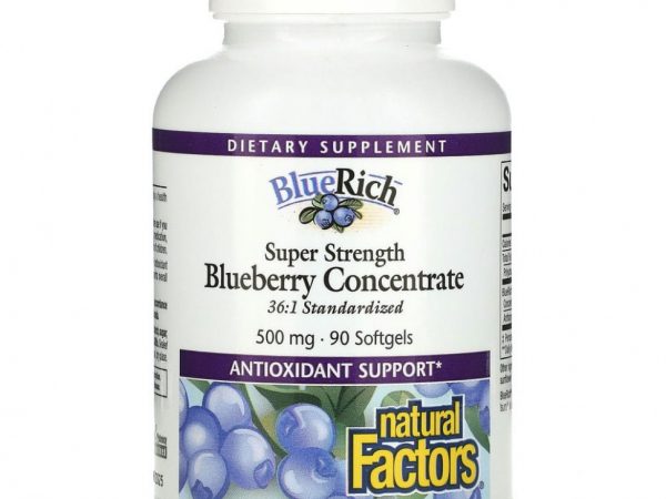 Natural Factors, BlueRich, супер эффективность, концентрат черники, 500 мг, 90 мягких таблеток