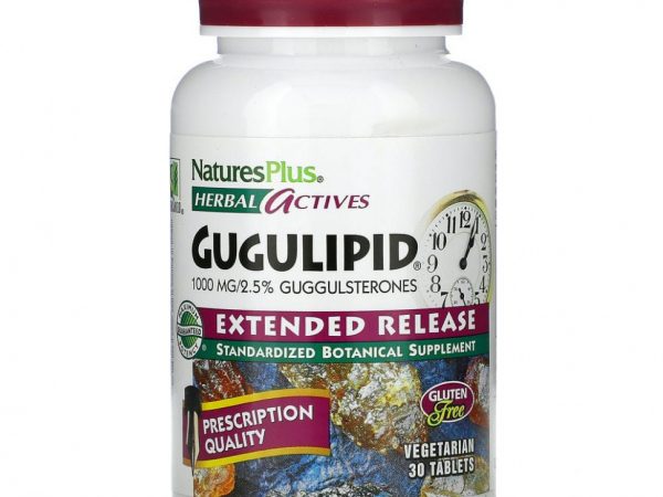 NaturesPlus, Herbal Actives, Gugulipid, с замедленным высвобождением, 1000 мг, 30 вегетарианских таблеток