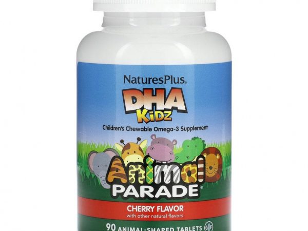 NaturesPlus, Source of Life, Animal Parade, ДГК для детей, детские жевательные таблетки, натуральный вишневый вкус, 90 таблеток в форме животных