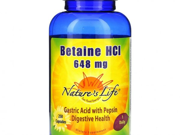 Nature's Life, Бетаина гидрохлорид, 648 мг, 250 капсул