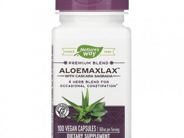 Nature's Way, AloeMaxLax с каскарой, 360 мг, 100 веганских капсул