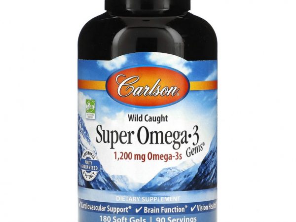 Carlson Labs, Wild Caught Super Omega-3 Gems, высокоэффективная омега-3 из морской рыбы, 600 мг, 180 мягких капсул