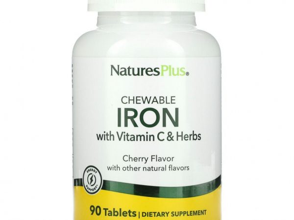NaturesPlus, высокоэффективное железо с витамином C и травами, вишневый вкус, 90 жевательных таблеток