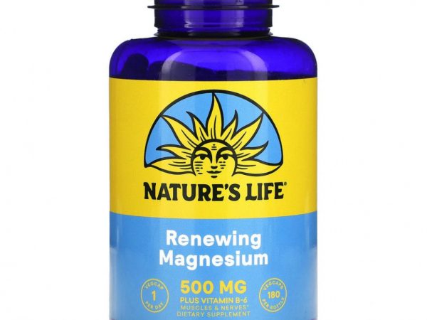 Nature's Life, магний и витамин B6, 500 мг, 180 вегетарианских капсул