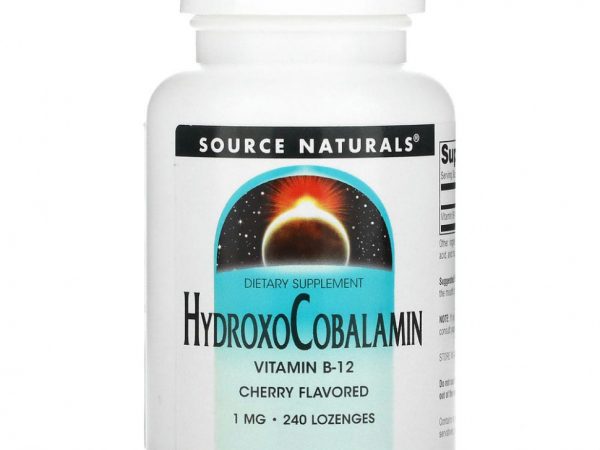 Source Naturals, гидроксокобаламин, витамин B12, пастилки со вкусом вишни, 1 мг, 240 таблеток