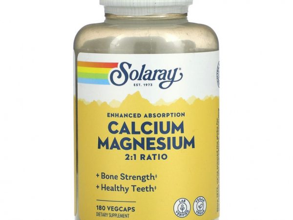 Solaray, Кальций и магний в соотношении 2:1, 180 вегкапсул