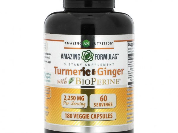 Amazing Nutrition, Куркума и имбирь с биоперином, 750 мг, 180 растительных капсул