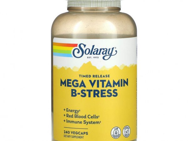 Solaray, Mega B-Stress, с медленным высвобождением, 240 веганских капсул