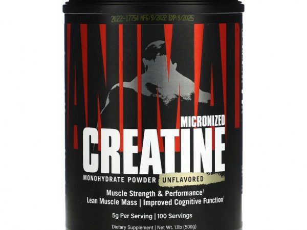 Animal, микронизированный креатин, моногидрат в порошке, без добавок, 500 г (1,1 фунта)