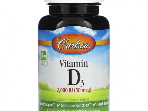 Carlson, Витамин D3, 50 мкг (2000 МЕ), 120 мягких таблеток