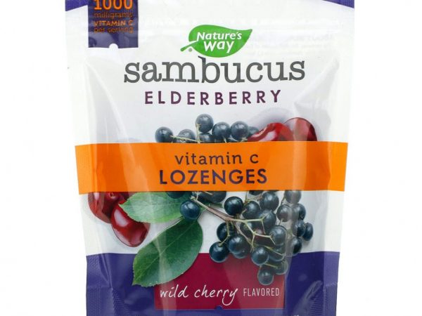 Nature's Way, Sambucus Elderberry, пастилки с бузиной и витамином C, со вкусом вишни, 24 пастилки