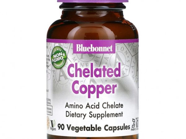 Bluebonnet Nutrition, Медь в хелатной форме, 90 растительных капсул