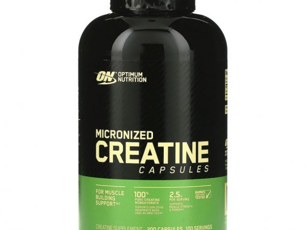 Optimum Nutrition, микронизированный креатин в капсулах, 2,5 г, 200 капсул
