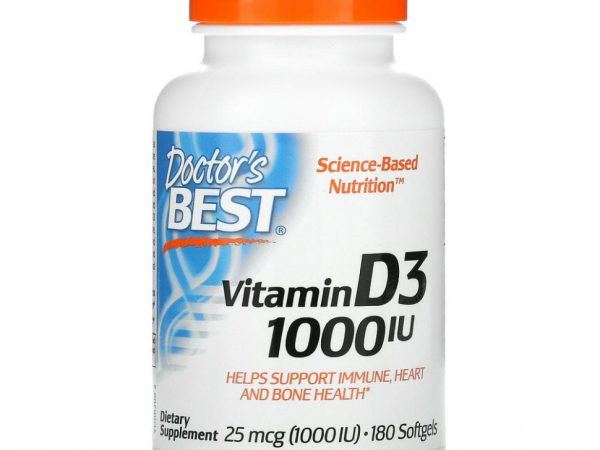Doctor's Best, витамин D3, 25 мкг (1000 МЕ), 180 капсул