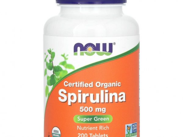 NOW Foods, сертифицированная органическая спирулина, 500 мг, 200 таблеток