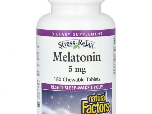 Natural Factors, Stress-Relax, мелатонин, 5 мг, 180 жевательных таблеток