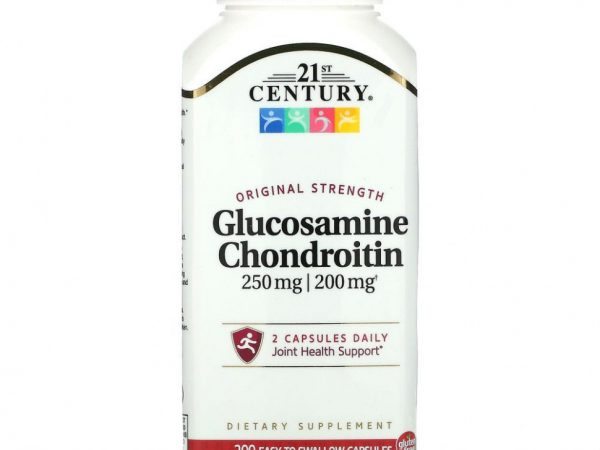 21st Century, Глюкозамин/хондроитин, обычная сила, 250 мг/200 мг, 200 легко проглатываемых капсул